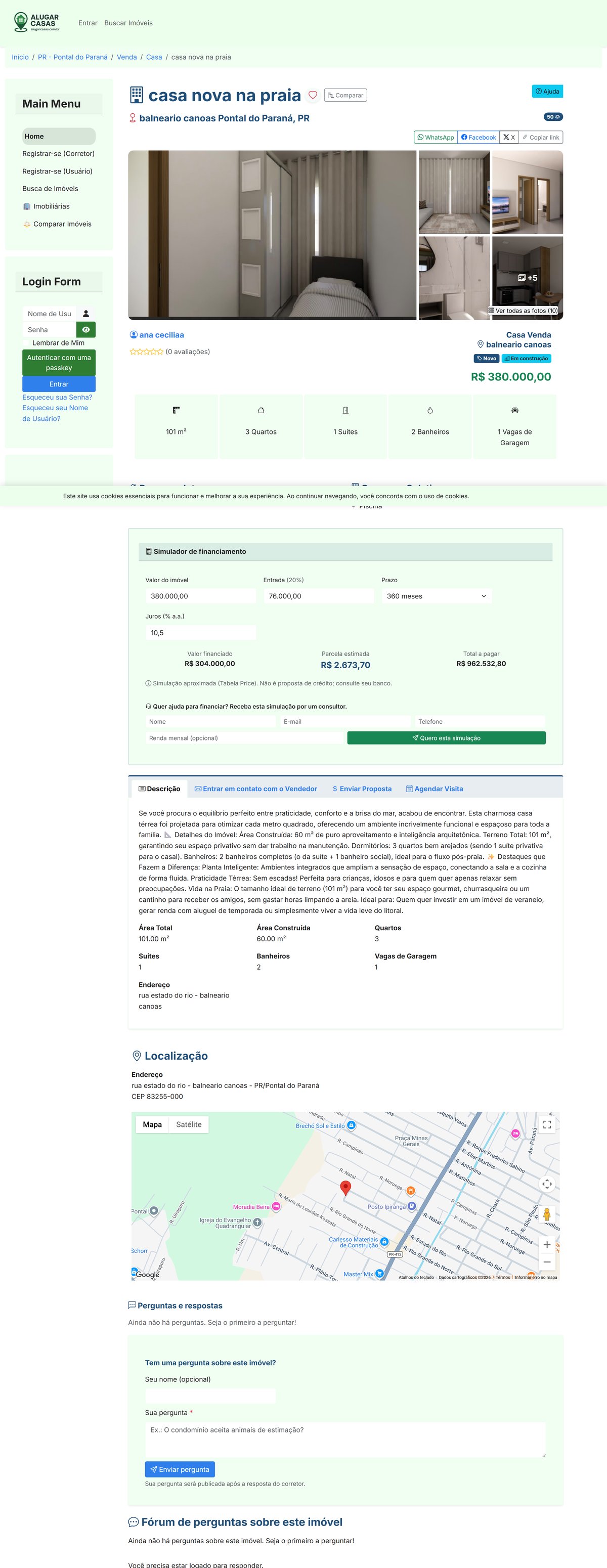 Detalhe do imóvel com perguntas